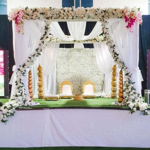 floral mandap white draping