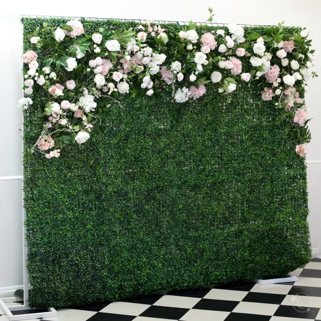 pink and white floral green wall