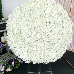 circle of hydrangea petals in white